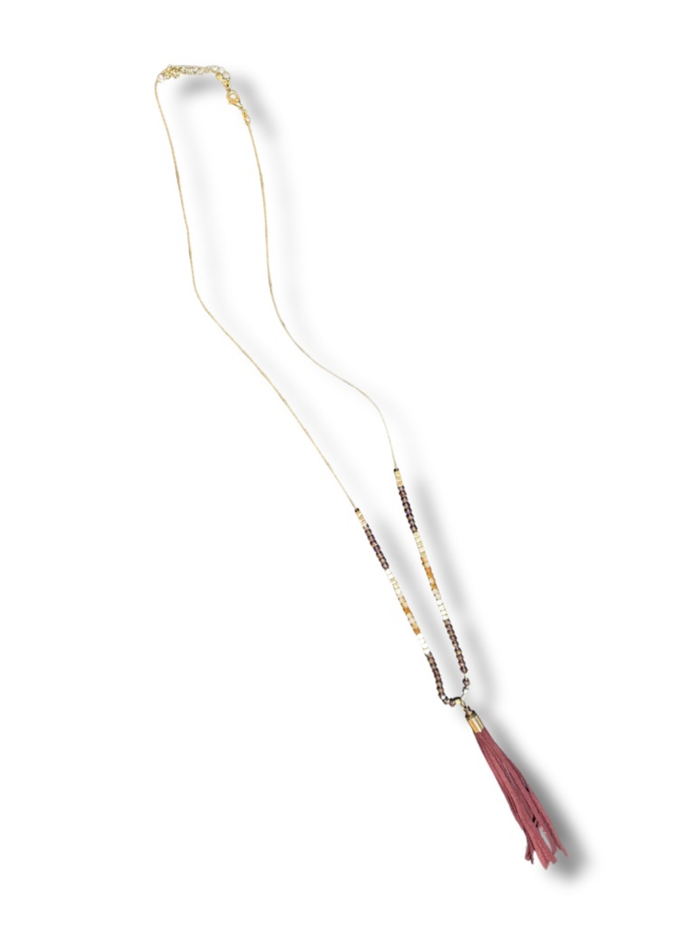 Gold-Tone Long Necklace with Pink Tassel Necklace